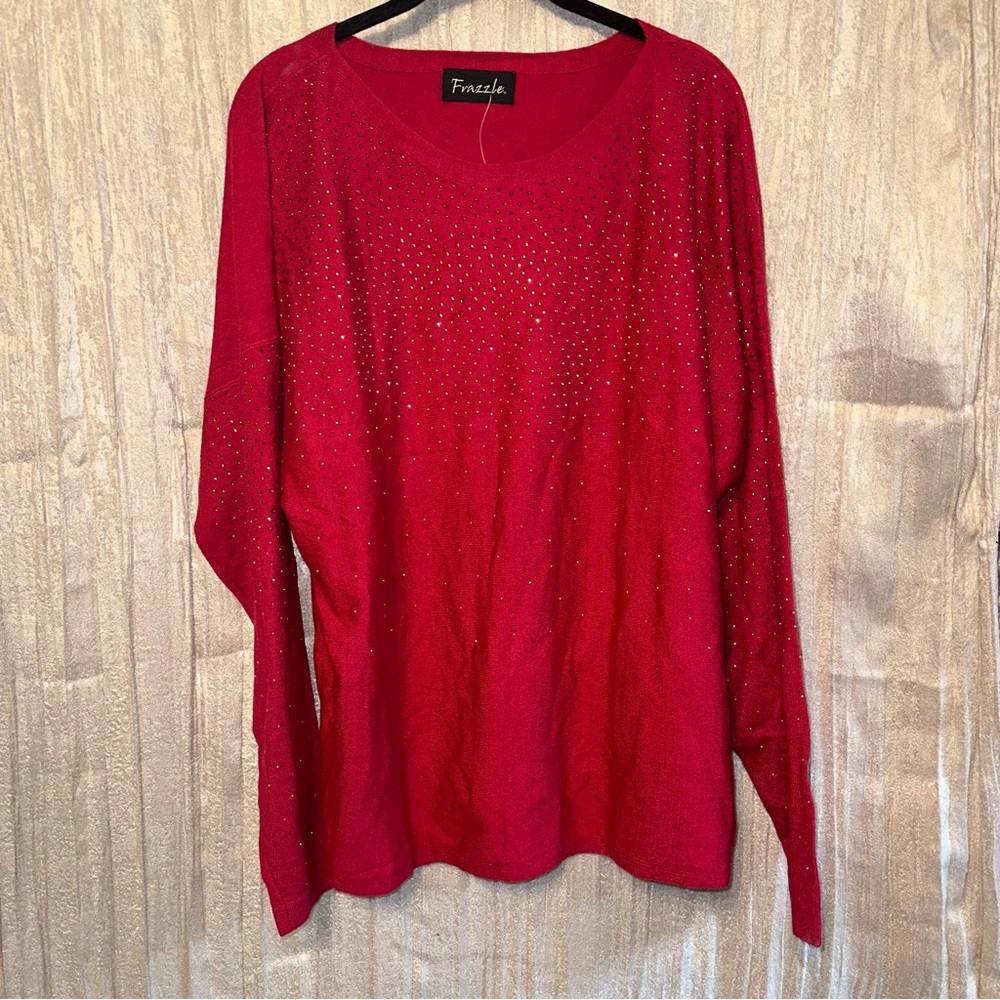 NEW Frazzle Dazzle Sparkle Bling Red Sweater Top {XXL}